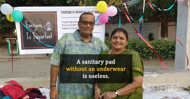 Meena Mehta and atul mehta distribute sanitary pads