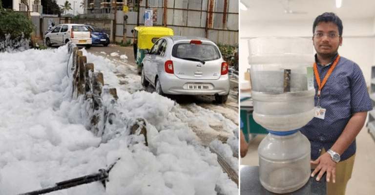 Bengaluru’s Bellandur Lake – Engineering Student Designs Fruit Peel Filter To Reduce The Toxic Froth