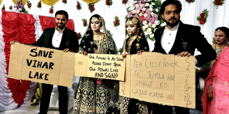 At Their Wedding, This Couple Protested Against Mumbai’s Cycle Track Project
